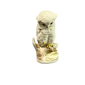 Vintage Cybis Baby Snowy Owl on Perch Porcelain Figurine c1980